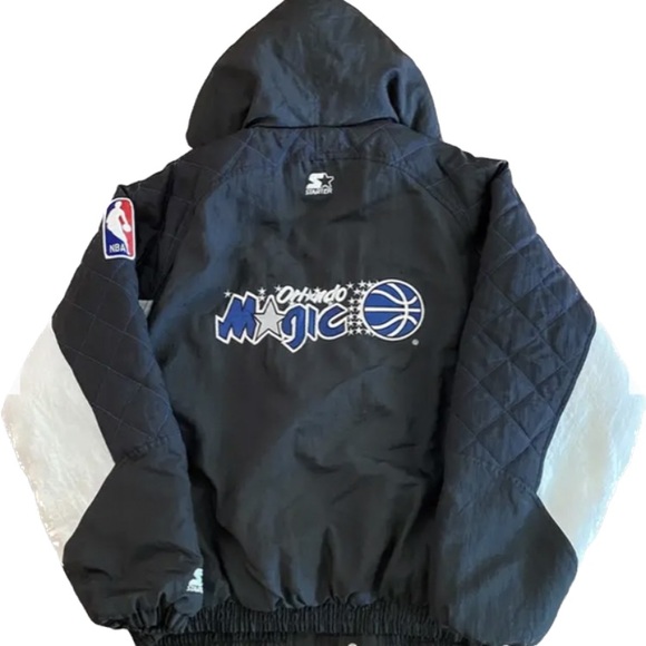 NBA Vintage 90s Orlando Magic Starter Black and Blue Puffer Jacket - Picture 2 of 11